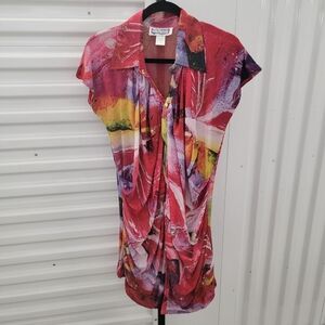 KOKOMO Colorful Abstract Print Snap Front Dress